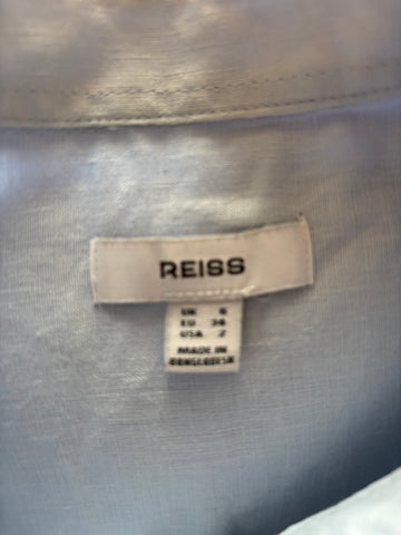 BRAND NEW REISS 100% LINEN CAPRI LIGHT BLUE LONG SLEEVED SHIRT SIZE 8