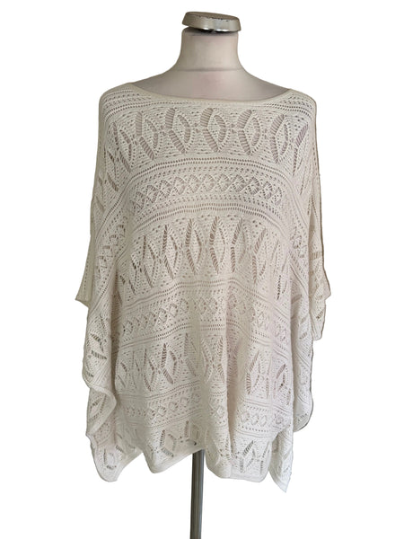 RALPH LAUREN POLO 100% COTTON WHITE CROCHET PONCHO/JUMPER SIZE M