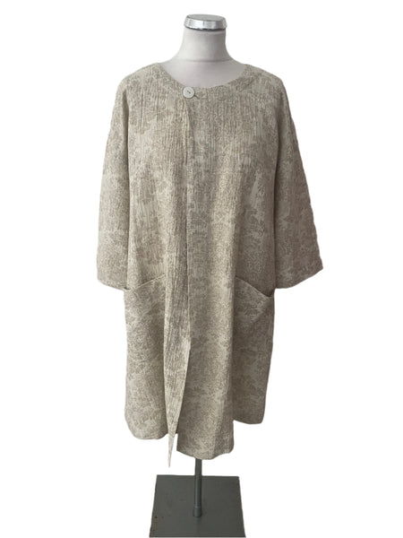 MASAI LINEN & COTTON CREAM & BEIGE PRINT UNLINED COAT SIZE L