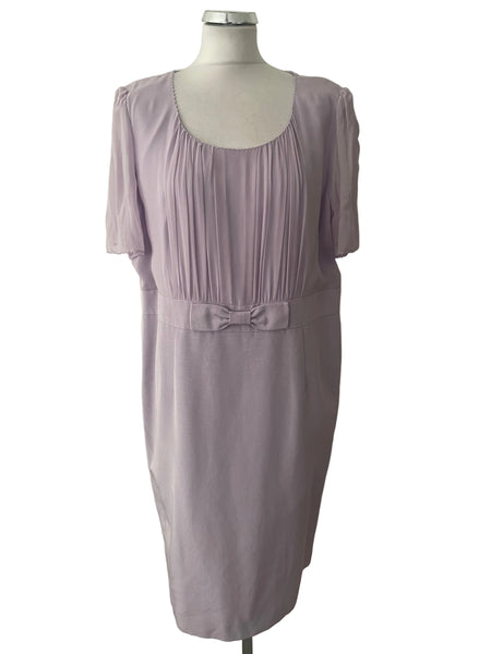COUNTRY CASUALS SILK BODICE LILAC BOW TRIM SHORT SLEEVE PENCIL DRESS  SIZE 18