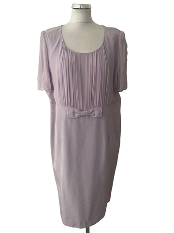 COUNTRY CASUALS SILK BODICE LILAC BOW TRIM SHORT SLEEVE PENCIL DRESS  SIZE 18