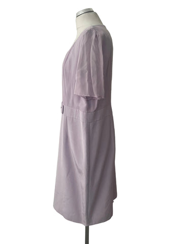 COUNTRY CASUALS SILK BODICE LILAC BOW TRIM SHORT SLEEVE PENCIL DRESS  SIZE 18