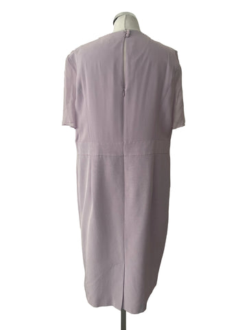 COUNTRY CASUALS SILK BODICE LILAC BOW TRIM SHORT SLEEVE PENCIL DRESS  SIZE 18