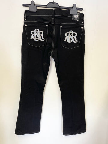 BRAND NEW ROCK & REPUBLIC BLACK WITH SILVER SEQUIN EMBOSSED POCKET BOOTCUT JEANS SIZE 30