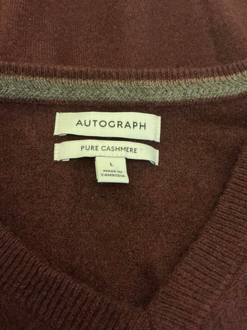 MARKS & SPENCER AUTOGRAPH 100% CASHMERE DARK AUBERGINE LONG SLEEVED JUMPER SIZE L