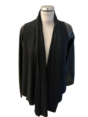 ZARA BLACK FAUX LEATHER SLEEVED WATERFALL FRONT CARDIGAN/JACKET SIZE S