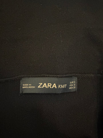 ZARA BLACK FAUX LEATHER SLEEVED WATERFALL FRONT CARDIGAN/JACKET SIZE S
