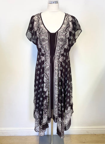 MINT VELVET BLACK PRINT HANDKERCHIEF HEMLINE MIDI DRESS SIZE 14