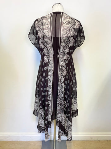 MINT VELVET BLACK PRINT HANDKERCHIEF HEMLINE MIDI DRESS SIZE 14