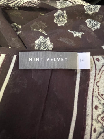 MINT VELVET BLACK PRINT HANDKERCHIEF HEMLINE MIDI DRESS SIZE 14