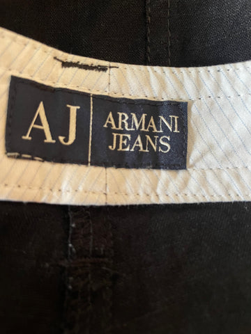 ARMANI JEANS LINEN MIX BLACK TAPERED LEG TROUSERS  SIZE 14