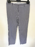 PURE COLLECTION NAVY BLUE & WHITE STRIPED CROPPED TROUSERS SIZE 12