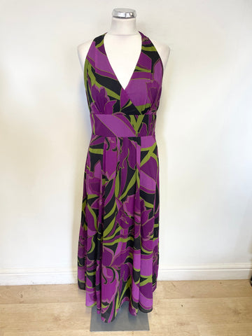 J Taylor Purple, Black & Green Print Dress Size 12