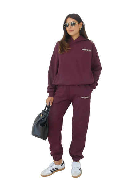 WAT THE BRAND INSPIRED LIFESTYLE BURGUNDY HOODIE & JOGGING BOTTOM SET SIZE S/XS