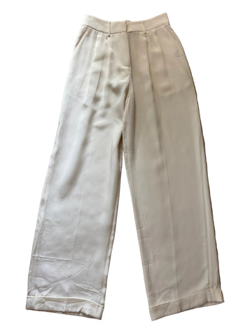 LILYSILK 100% MULBERRY SILK LILY WHITE WIDE LEG TROUSERS SIZE 4 UK 8