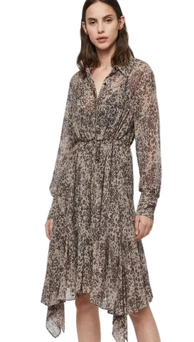 ALL SAINTS BROWN LONG SLEEVE LIZZY PATCH DRESS SIZE MEDIUM