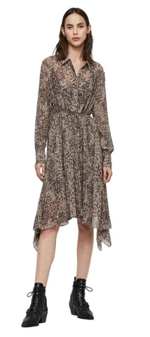 ALL SAINTS BROWN LONG SLEEVE LIZZY PATCH DRESS SIZE MEDIUM