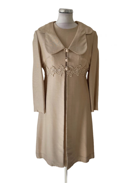 VINTAGE CLEVALINE CREAM SPECIAL OCCASION DRESS & COAT SUIT SIZE 38 UK 10