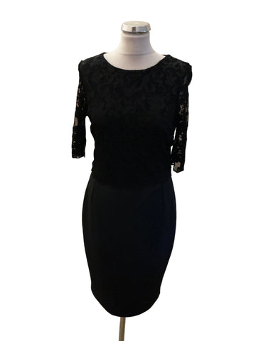 PHASE EIGHT BLACK LACE OVERLAY BODICE PENCIL DRESS  SIZE 12