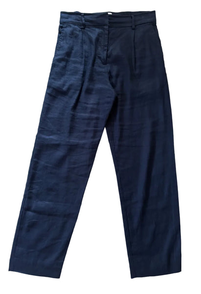 REISS SHAE NAVY BLUE LINEN MIX PULL ON TROUSERS SIZE 8