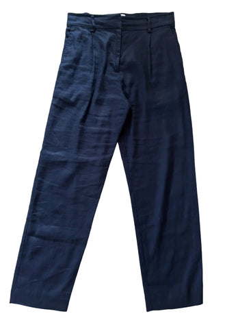 REISS SHAE NAVY BLUE LINEN MIX PULL ON TROUSERS SIZE 8