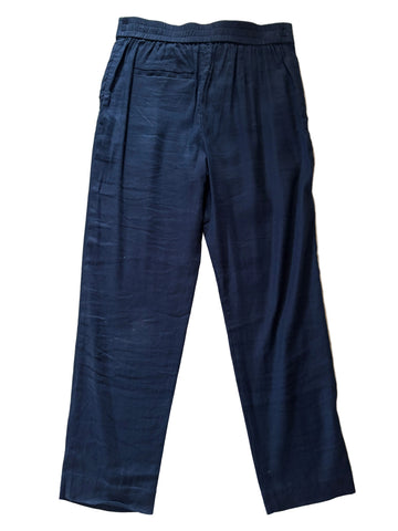 REISS SHAE NAVY BLUE LINEN MIX PULL ON TROUSERS SIZE 8