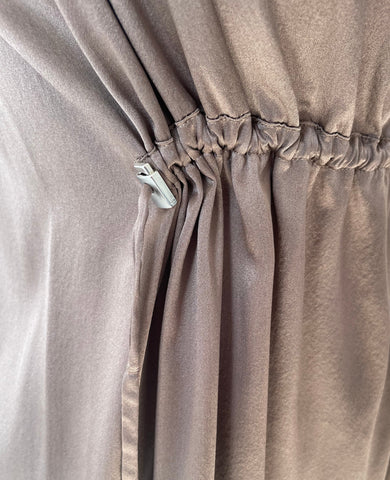 MARCCAIN SILK BROWN SLEEVELESS DRAW WAIST SHIFT DRESS SIZE 2 UK 12