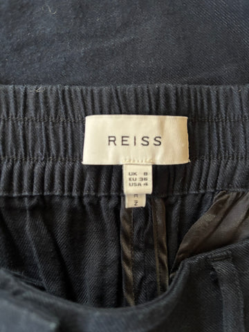 REISS SHAE NAVY BLUE LINEN MIX PULL ON TROUSERS SIZE 8