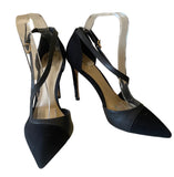 ITALIAN VINCE CAMUTO BLACK LEATHER & SUEDE STRAP ACROSS HEELS SIZE 6/39