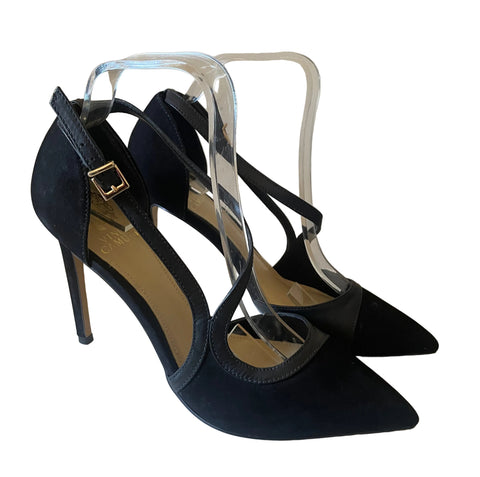 ITALIAN VINCE CAMUTO BLACK LEATHER & SUEDE STRAP ACROSS HEELS SIZE 6/39