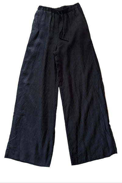 DISSH 100% LINEN BLACK FULLY LINED WIDE LEG TROUSERS SIZE 34 FIT UK 6,8,10