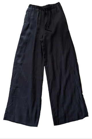 DISSH 100% LINEN BLACK FULLY LINED WIDE LEG TROUSERS SIZE 34 FIT UK 6,8,10