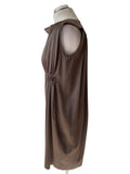 MARCCAIN SILK BROWN SLEEVELESS DRAW WAIST SHIFT DRESS SIZE 2 UK 12