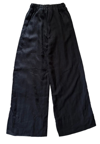DISSH 100% LINEN BLACK FULLY LINED WIDE LEG TROUSERS SIZE 34 FIT UK 6,8,10