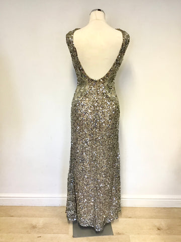 SCALA SILVER BEADED & SEQUINNED LONG EVENING/PROM DRESS SIZE 8