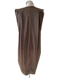 MARCCAIN SILK BROWN SLEEVELESS DRAW WAIST SHIFT DRESS SIZE 2 UK 12