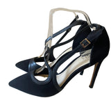 ITALIAN VINCE CAMUTO BLACK LEATHER & SUEDE STRAP ACROSS HEELS SIZE 6/39