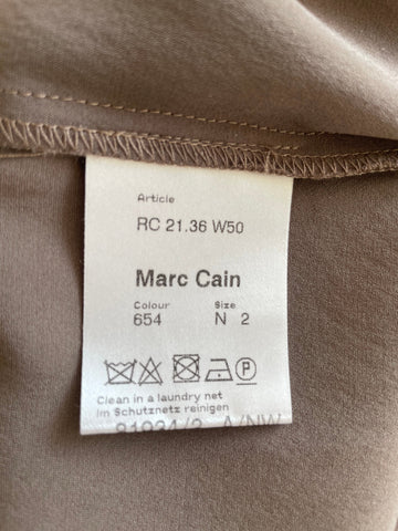 MARCCAIN SILK BROWN SLEEVELESS DRAW WAIST SHIFT DRESS SIZE 2 UK 12