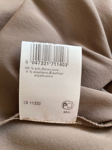MARCCAIN SILK BROWN SLEEVELESS DRAW WAIST SHIFT DRESS SIZE 2 UK 12