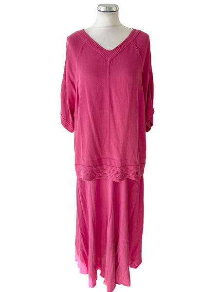 SAHARA PINK LONG MAXI SKIRT & SHORT SLEEVE TUNIC TOP SET  SIZE M/L