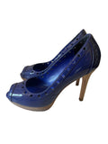 KAREN MILLEN BLUE PATENT LEATHER PEEPTOE HEELS SIZE 6/39