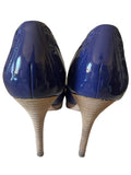 KAREN MILLEN BLUE PATENT LEATHER PEEPTOE HEELS SIZE 6/39