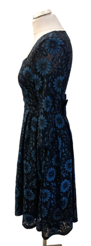 LINDY BOP BLUE & BLACK FLORAL LACE FIT & FLARE DRESS SIZE 8