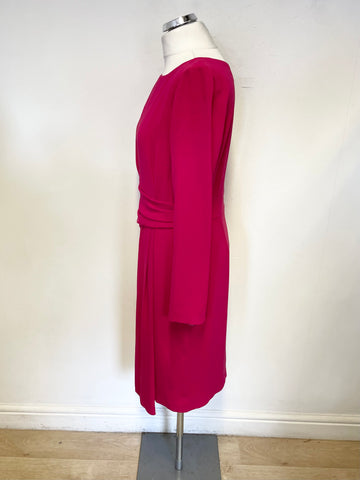 COAST RASPBERRY PINK DRAPED FRONT LONG SLEEVED PENCIL DRESS SIZE 14