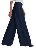 REISS LIANNA BLUE DENIM BELTED WIDE LEG JEANS SIZE 6/8 LONG