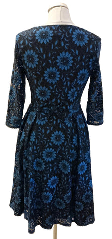 LINDY BOP BLUE & BLACK FLORAL LACE FIT & FLARE DRESS SIZE 8