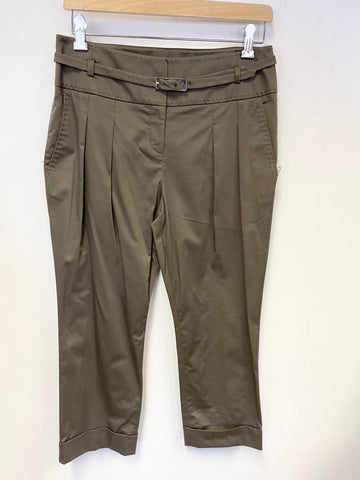 KAREN MILLEN KHAKI BELTED CROPPED TROUSERS SIZE 10