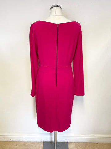 COAST RASPBERRY PINK DRAPED FRONT LONG SLEEVED PENCIL DRESS SIZE 14