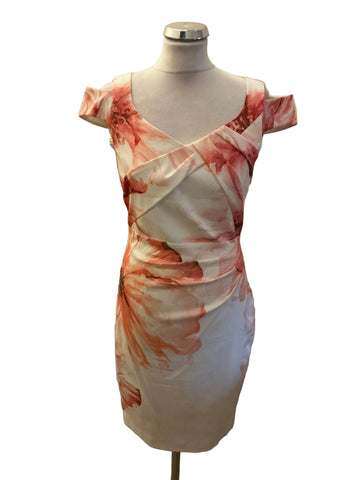 KAREN MILLEN IVORY & PINK FLORAL PRINT PENCIL DRESS  SIZE 12