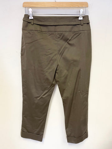 KAREN MILLEN KHAKI BELTED CROPPED TROUSERS SIZE 10